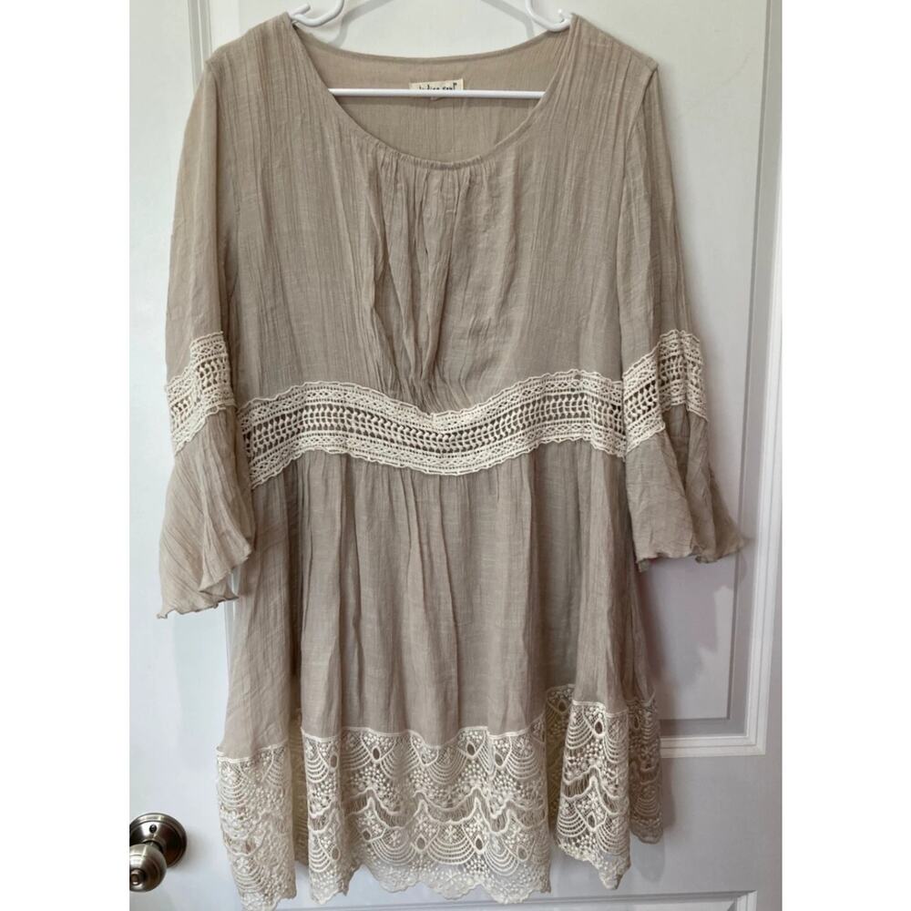 Indigo Soul Crochet Cotton Tunic Dress Sz L Oversize Boho Cottage Stevie Nicks